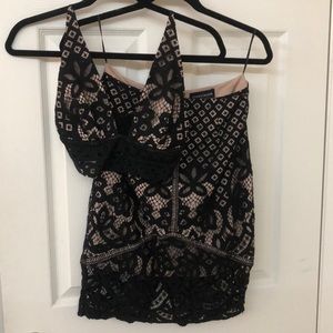 Two piece set black croche with cream lining